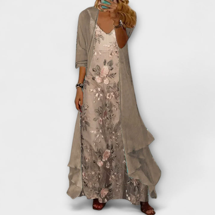 Women’s Floral Maxi Dress and Longline Cardigan Set