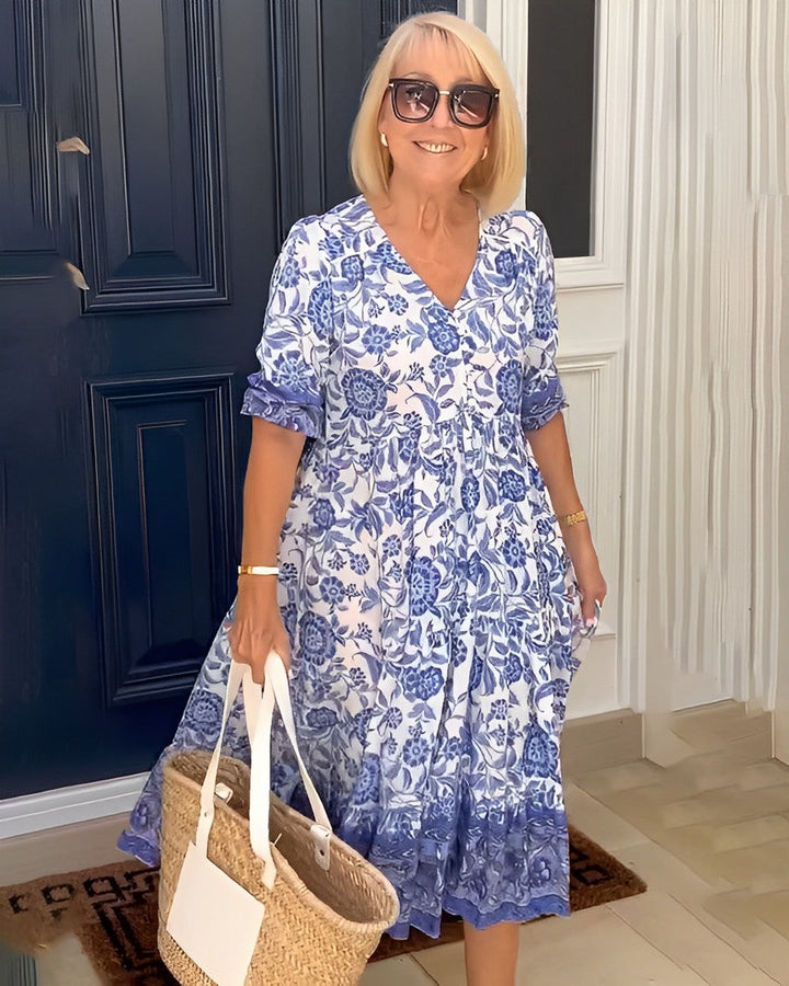 Women’s Graceful V-Neck Floral Dress