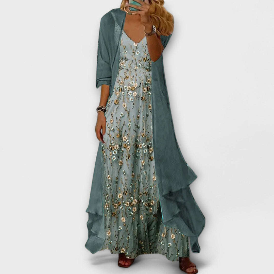 Women’s Floral Maxi Dress and Longline Cardigan Set