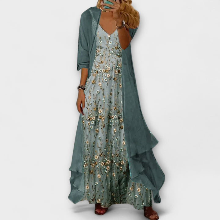 Women’s Floral Maxi Dress and Longline Cardigan Set