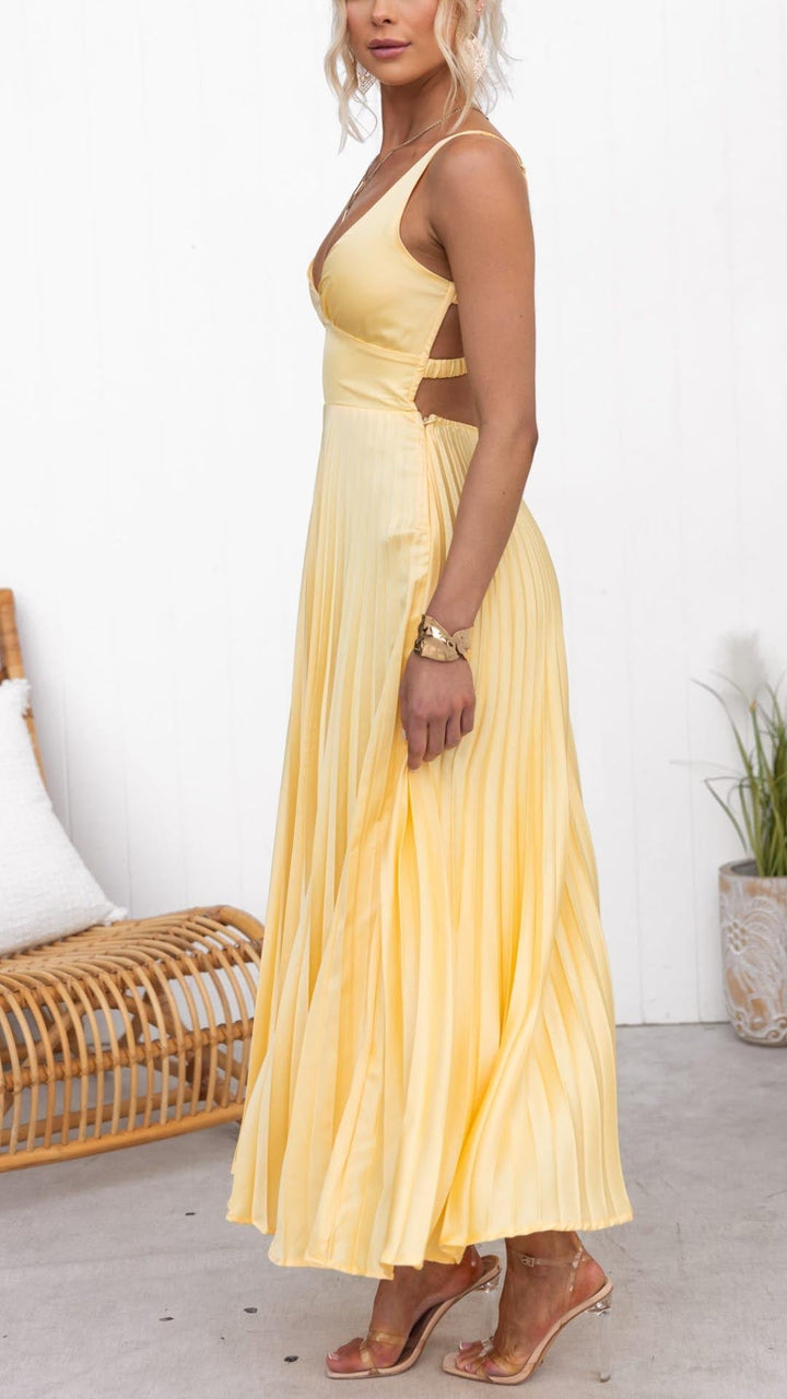 Women’s Wedding Guest Pleated V-Neck Maxi Dress