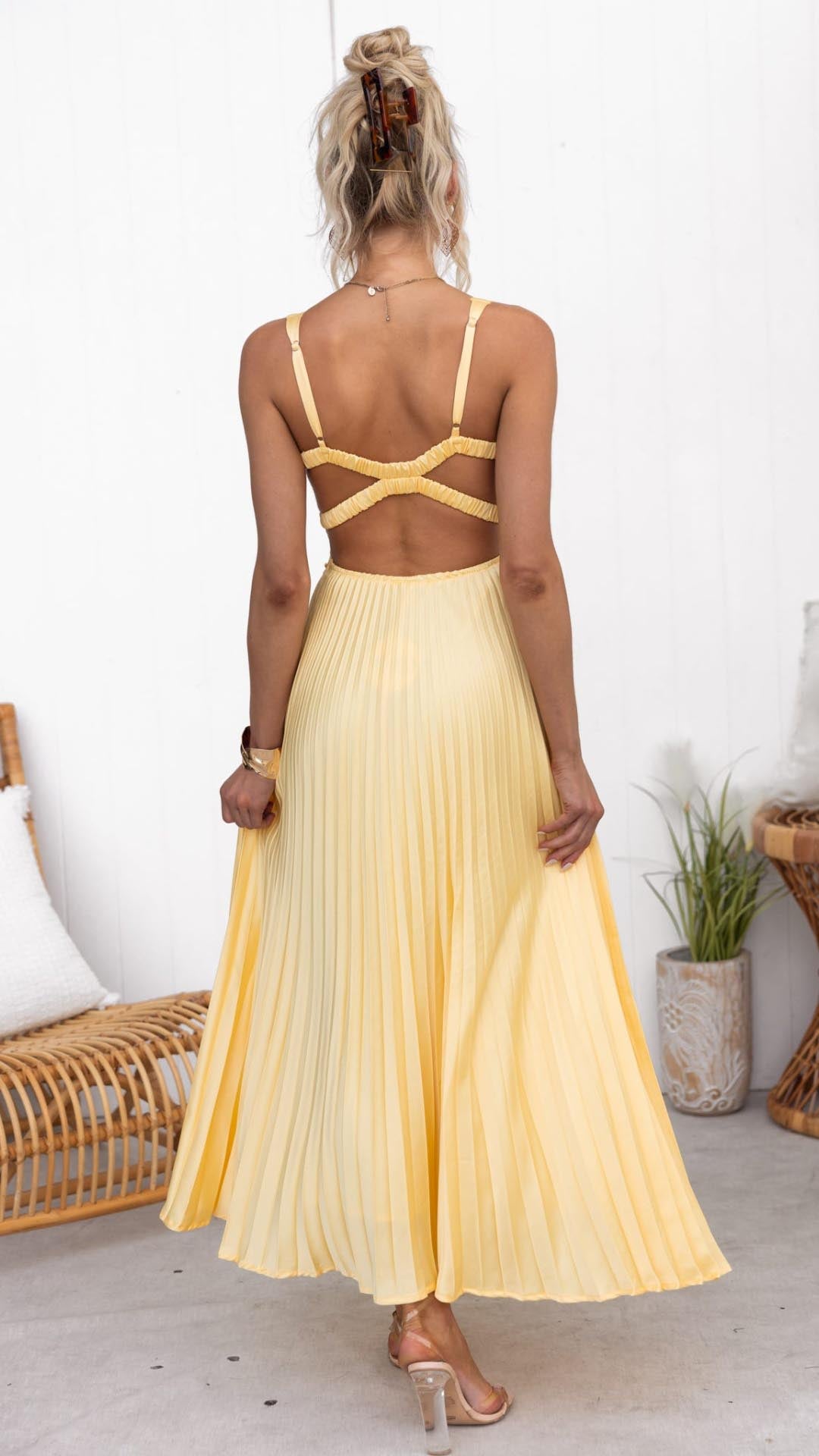 Women’s Wedding Guest Pleated V-Neck Maxi Dress