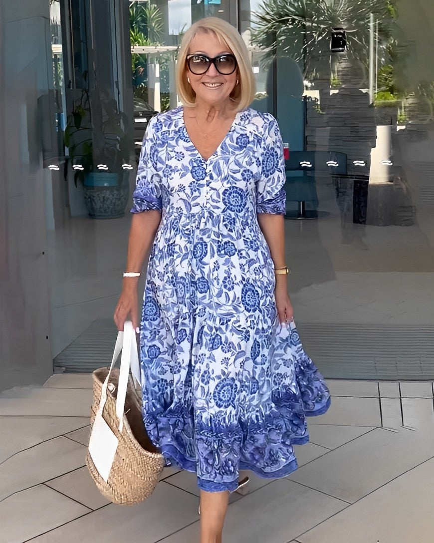 Women’s Graceful V-Neck Floral Dress